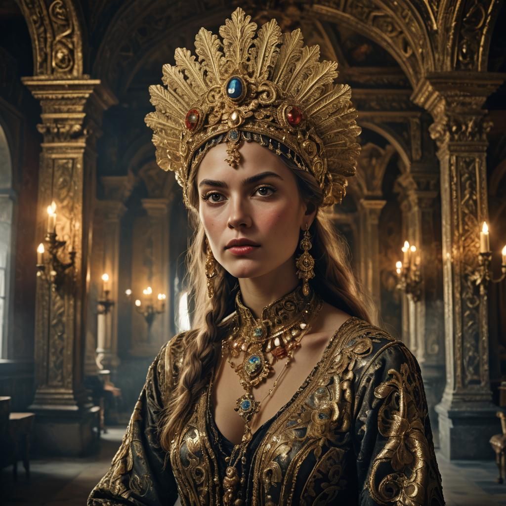 Baroque Woman Portrait with Ornate Headdress