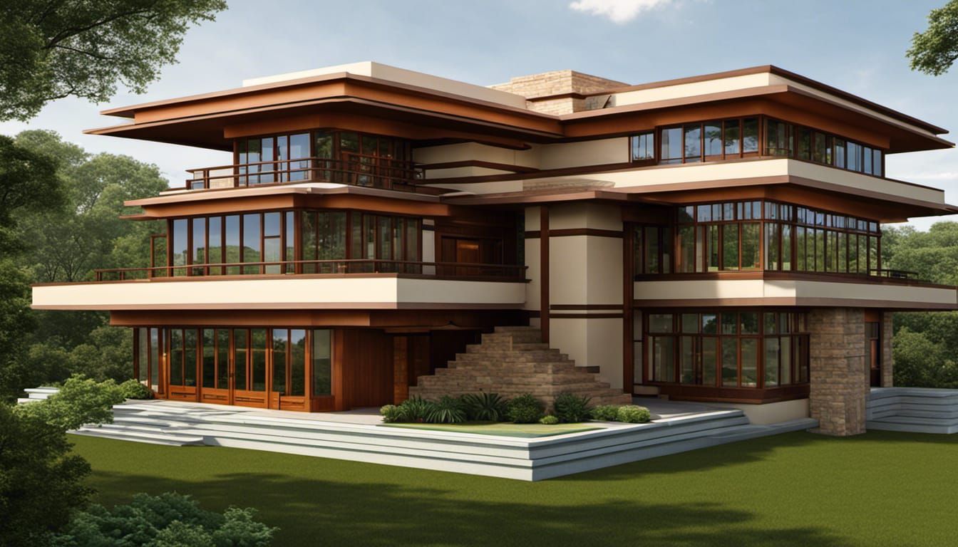 Hybrid mayan style and Prairie style homes designed by frank...