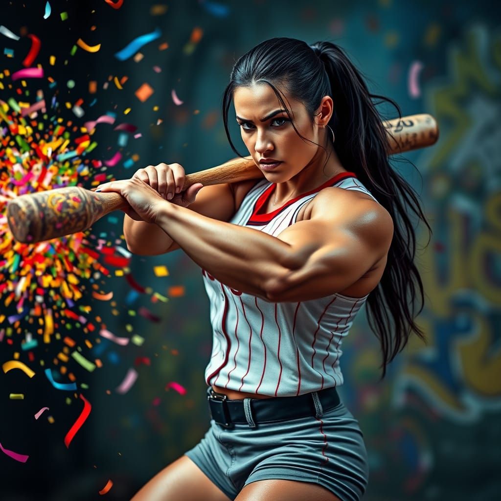 Strong Female Bodybuilder Smashes Confetti