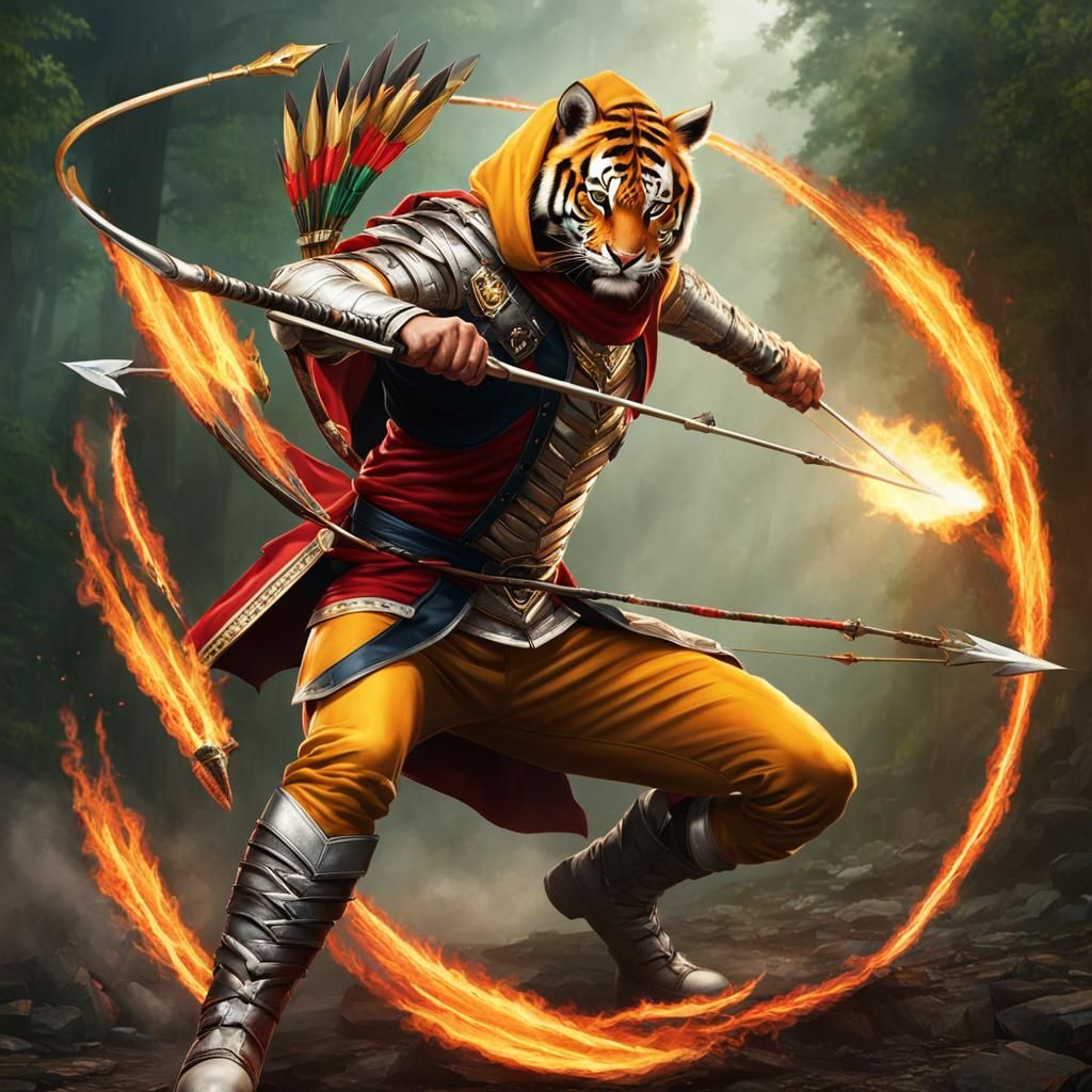 Tiger-Human Ranger Shooting Fire Arrow