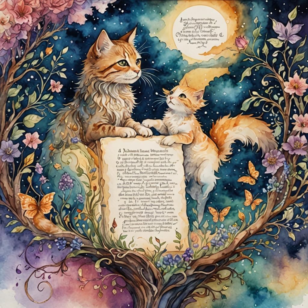 Dreamscape of Words: Poetic Watercolor Kitten Scene