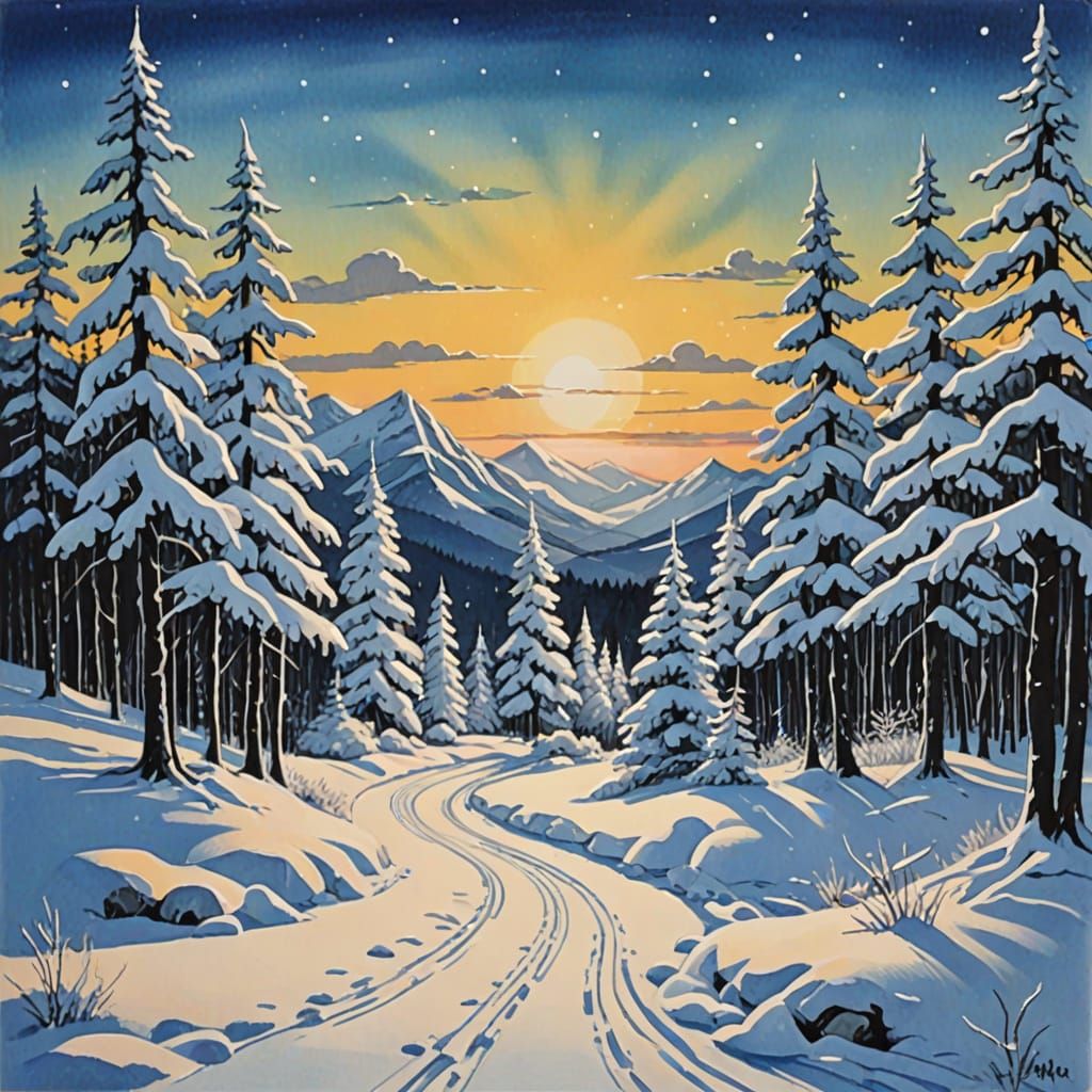 Ephemeral Winter Scene in Gouache