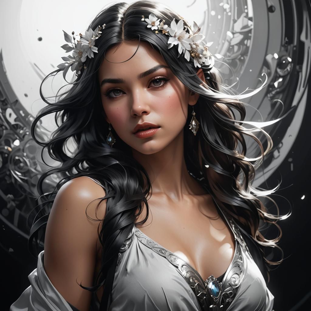 Hyperrealistic Black and White Portrait in Triadic Colors