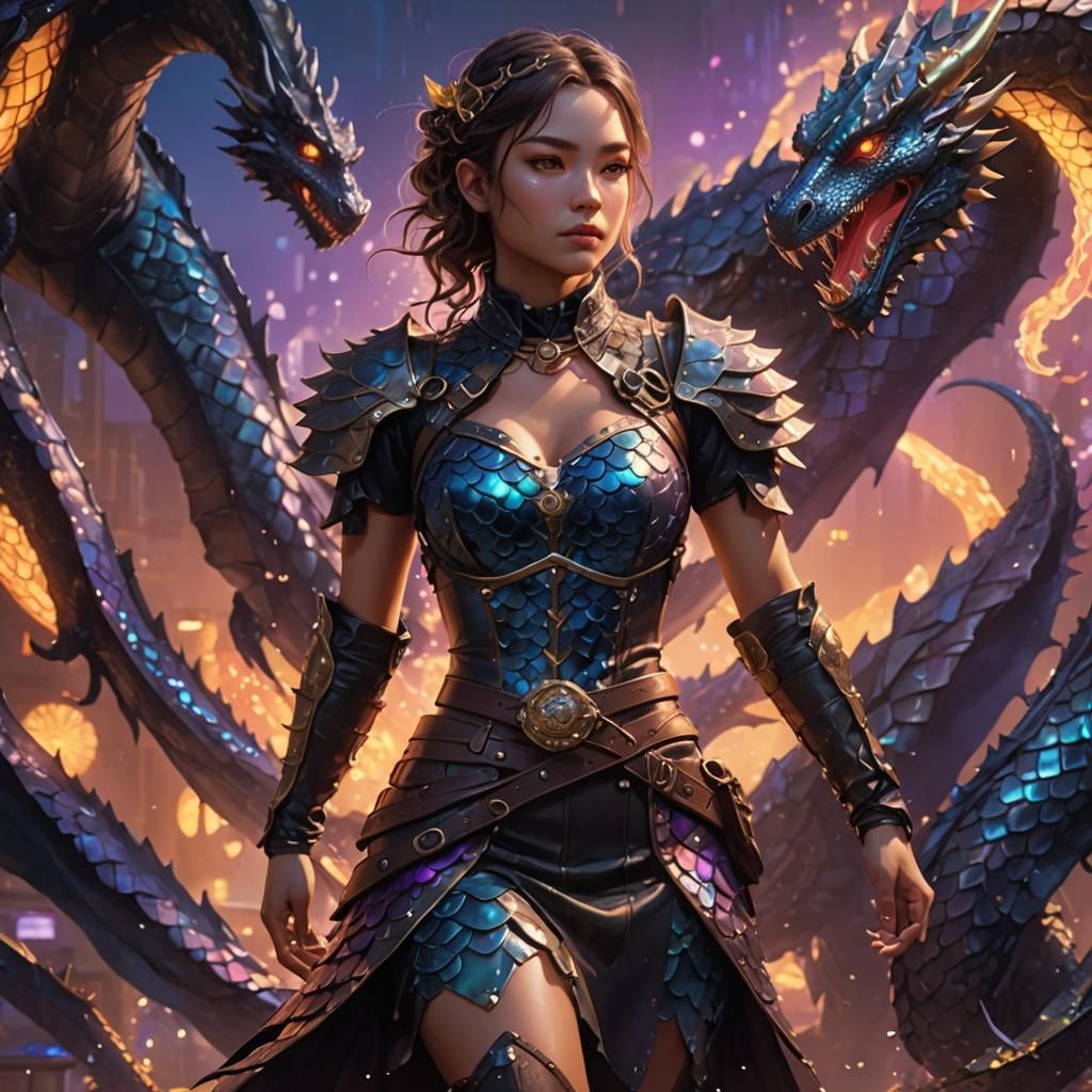 Anime-Inspired Dragon Woman in Steampunk Style