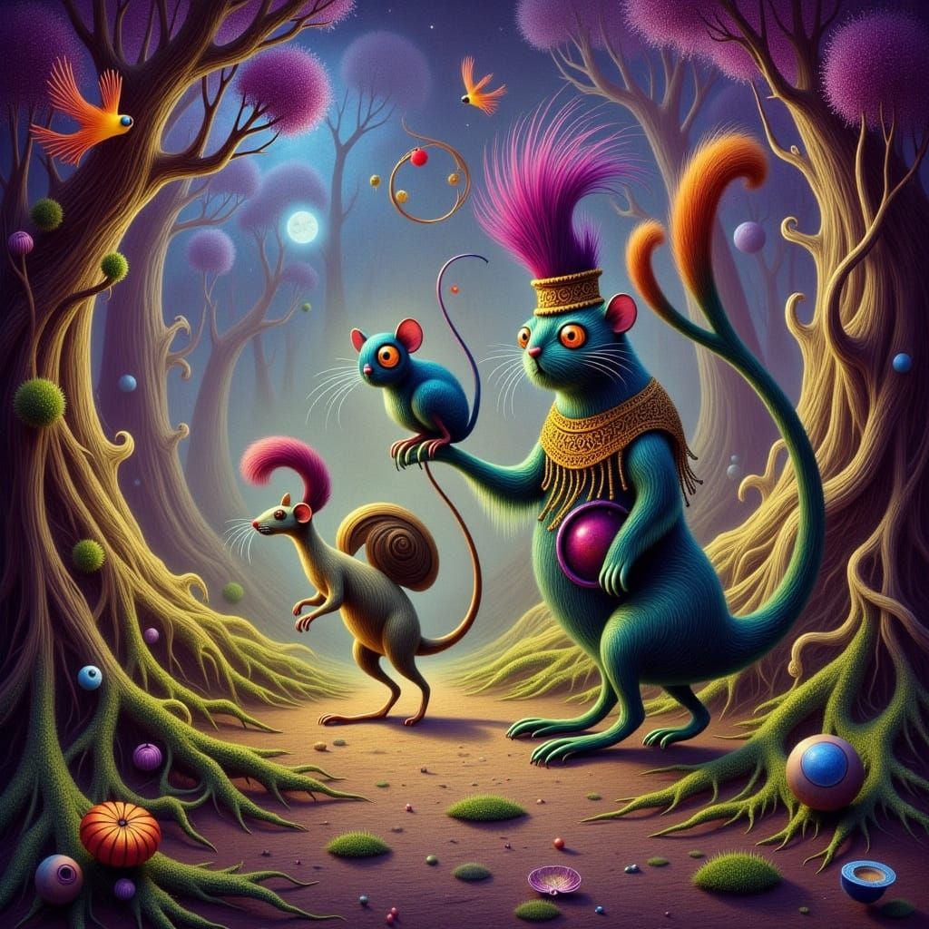 Hybrid Creatures in Mythical New Orleans Twilight Oil Painti...