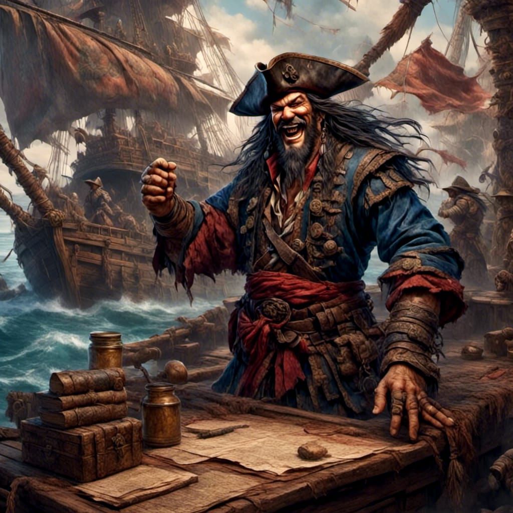 Evil Pirate captain is laughing