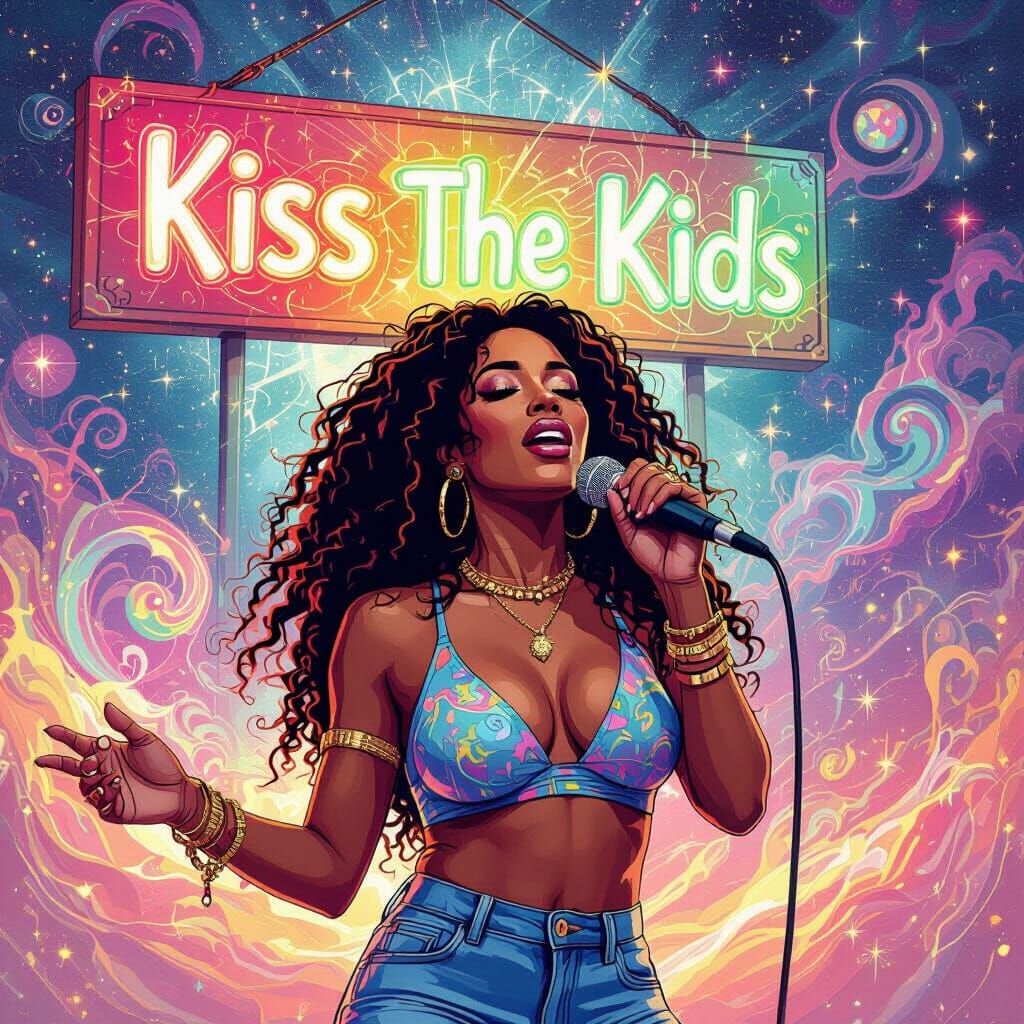 Tanya Stephens Singing Blues in Cosmic Astral Art Style