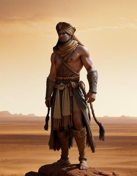 Nurn Tribesmen in Desert Landscape, Fantasy Art