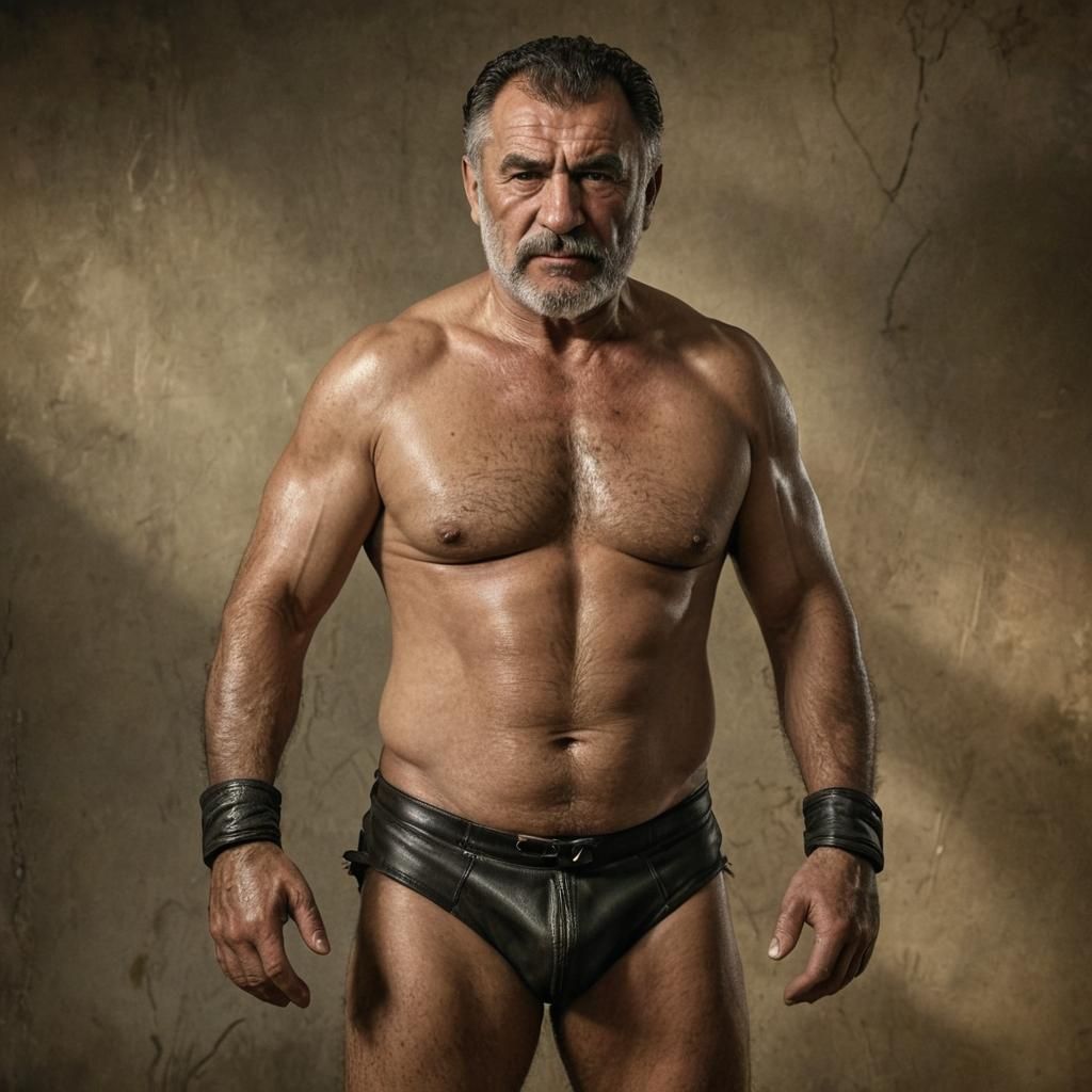 Defiant Romanian Wrestler Portrait: Digital Art
