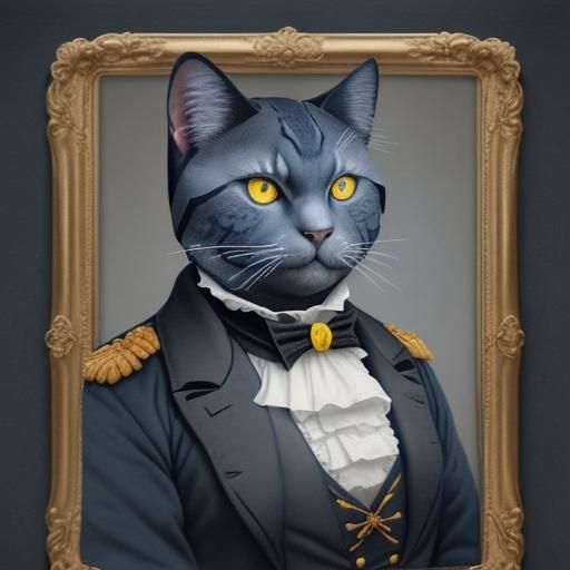 Prussian Blue Cat as Bismarck in Oil Painting