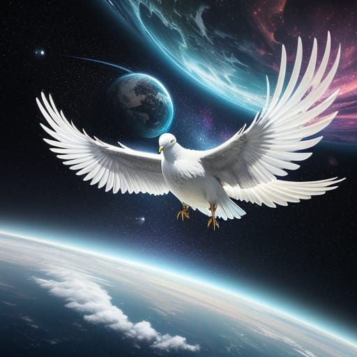 Anime-Style Cosmic Portraits of Majestic White Doves
