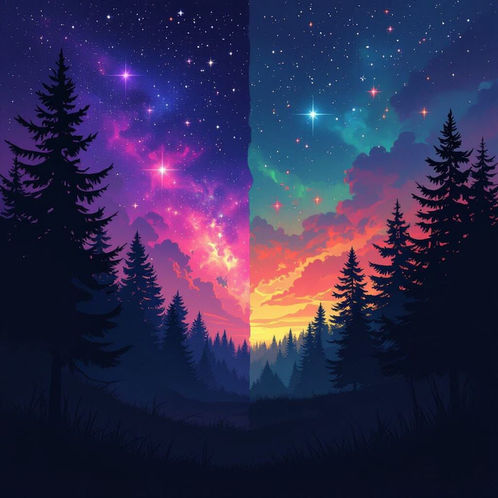 Cosmic Night Sky Over Forest Clearing