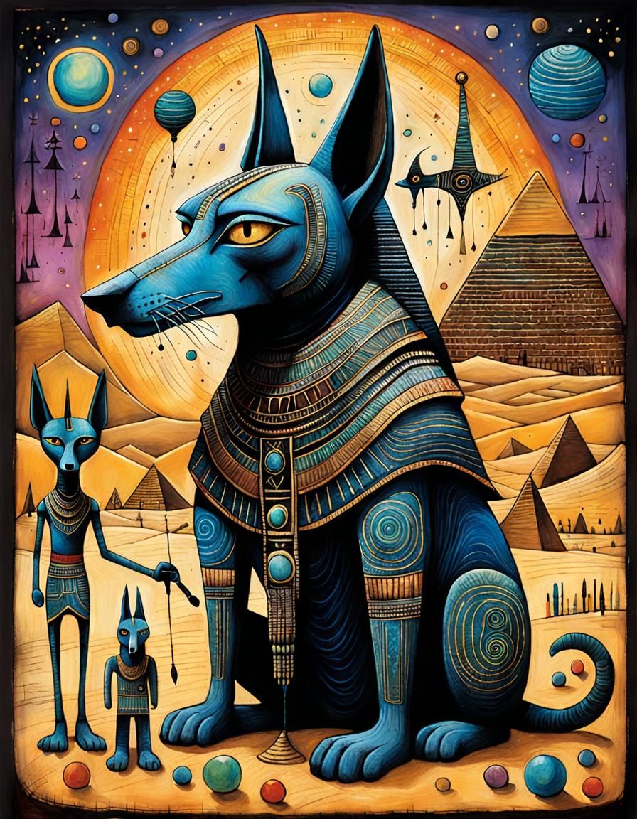 Anubis Playing with Toys in Anime Style