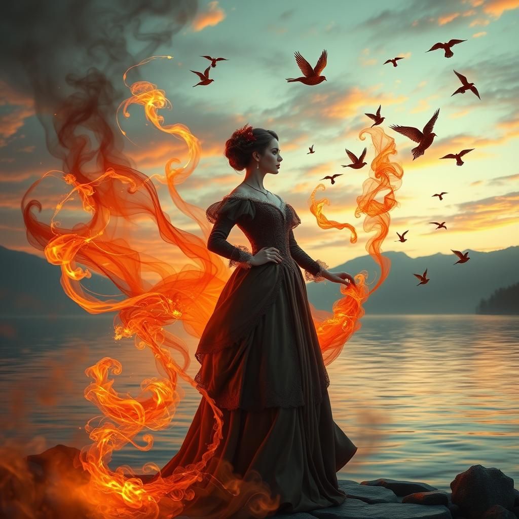 Majestic Woman on Lake Geneva in Romantic Style