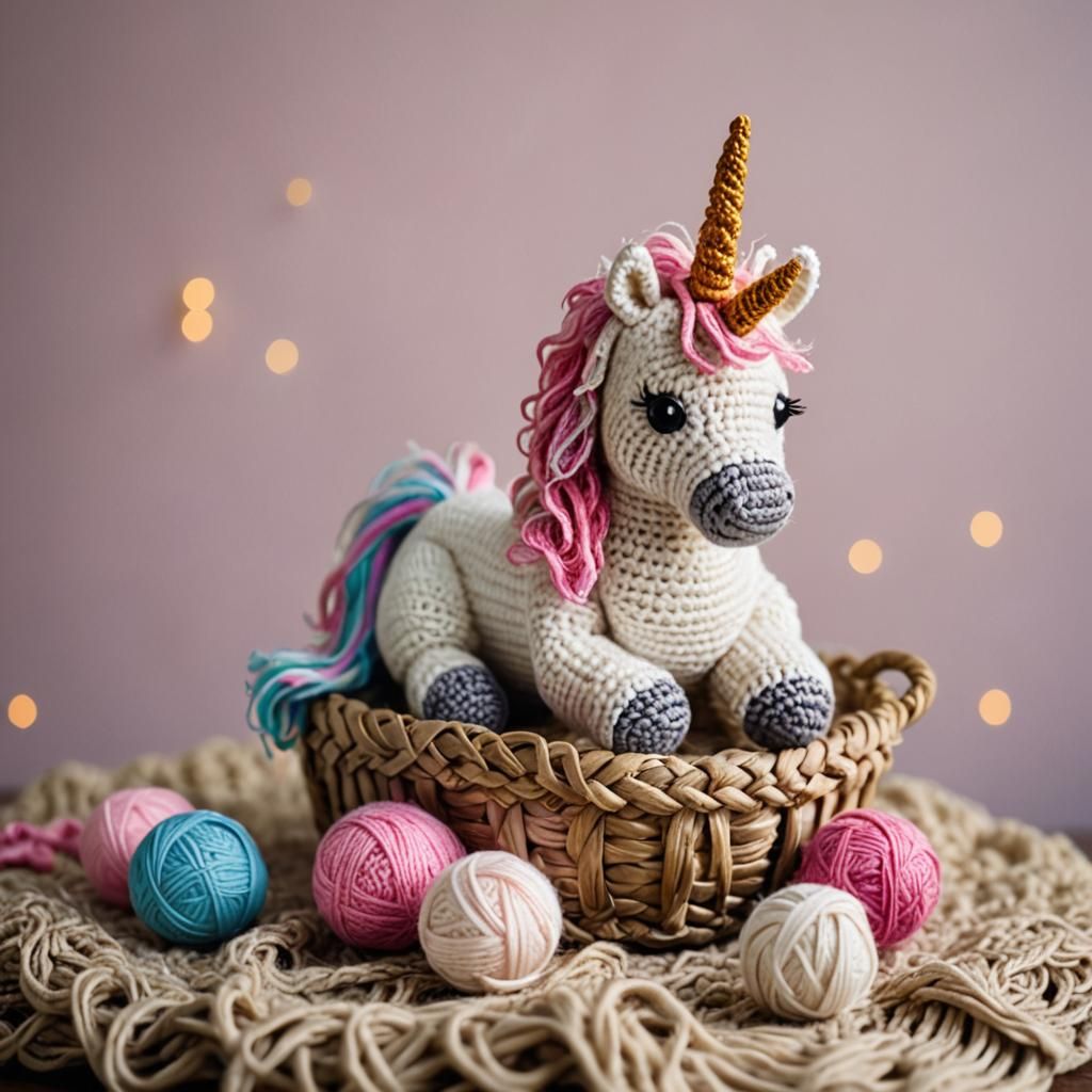 Cute Crocheted Unicorn Toy on Wool Balls