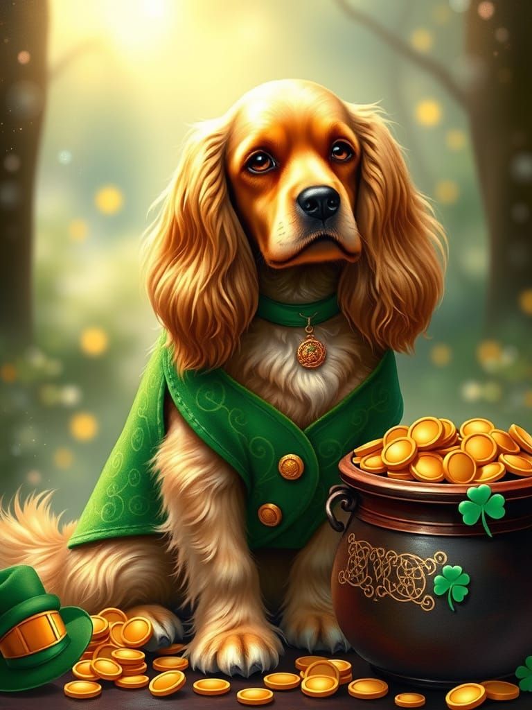 St Pat's Spaniel and Pot of Gold Coins
