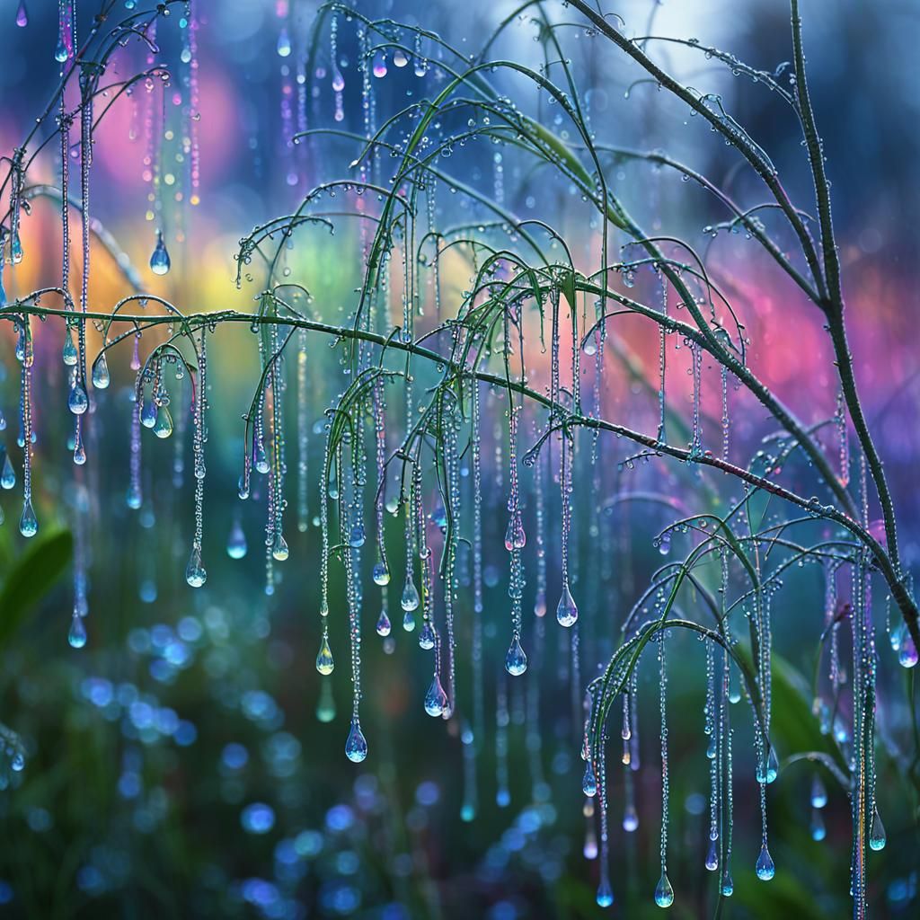 Ethereal Forest: Rainbow Mist and Crystal Dew Digital Art