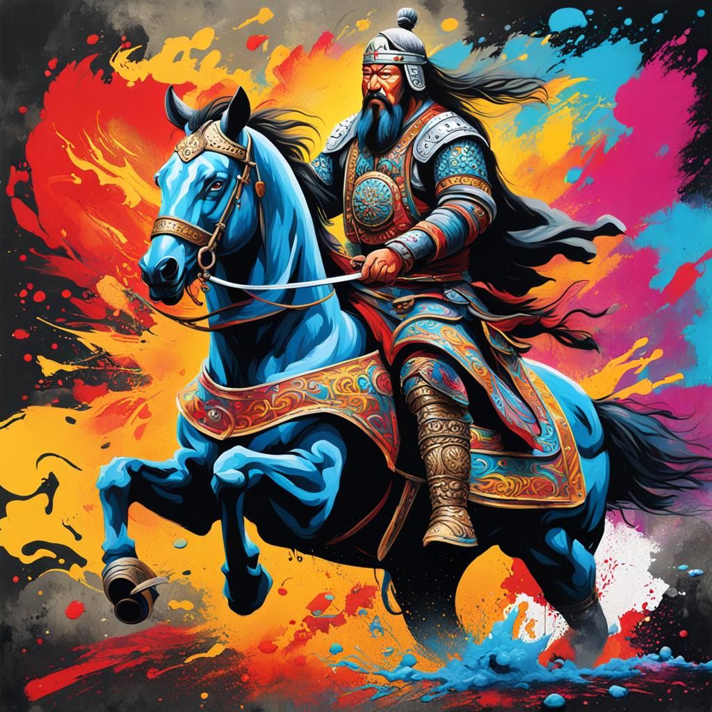 Genghis Khan: Fierce Mongolian Warrior in Graffiti Art