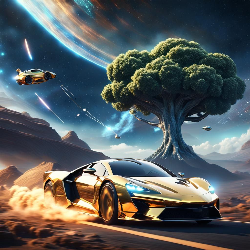 Supercar Soaring Through Intergalactic Space, Digital Art