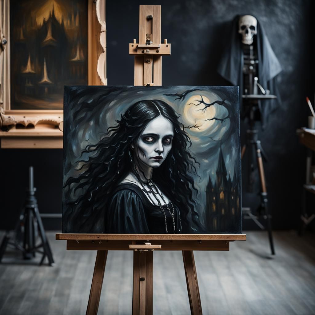 Gothic Painting on Easel in Art Room