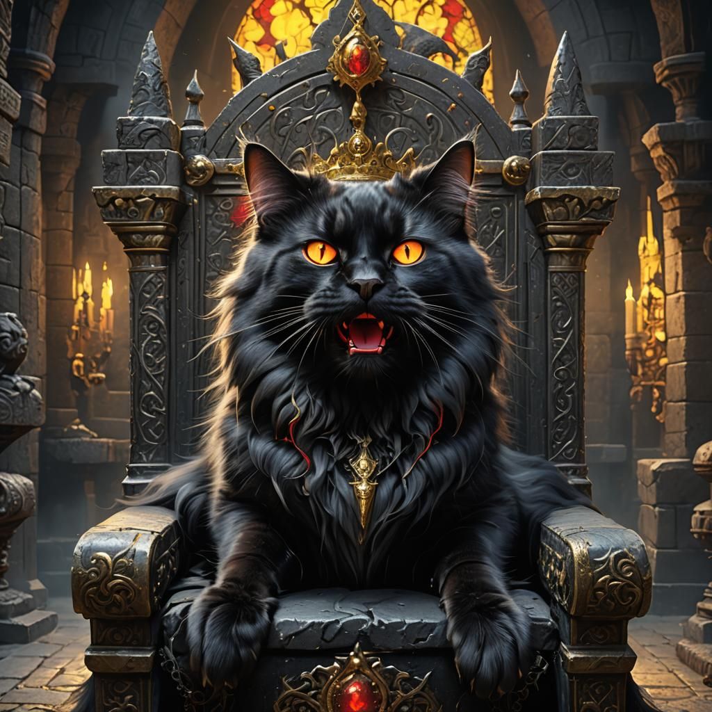 Evil Cat on Throne: Detailed Matte Painting