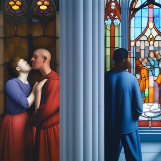 People by Stained Glass in Hyperrealistic Splash Art