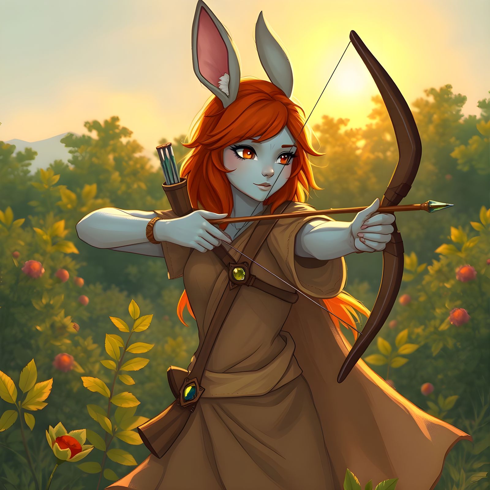 Blue-Skinned Redhead Archer with Bunny Ears