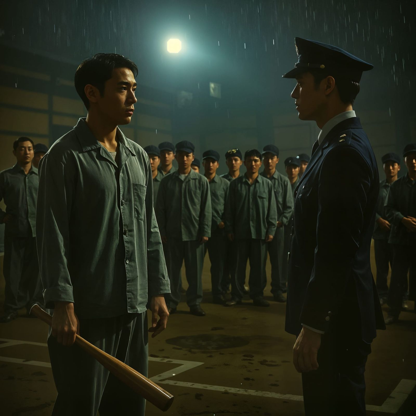 Prison Baseball Game in Pre-Raphaelite Style