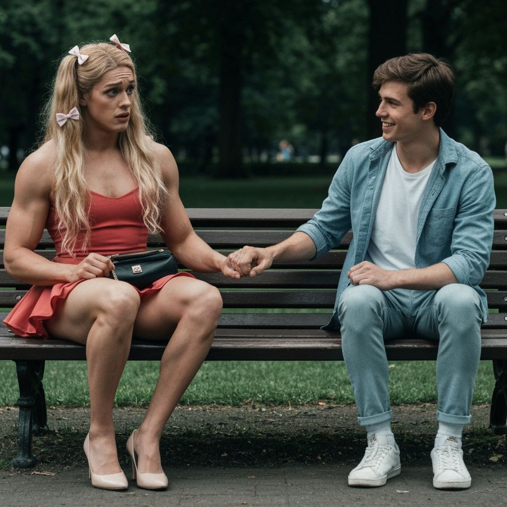 Worried Handsome Young Man in Dress on Park Bench