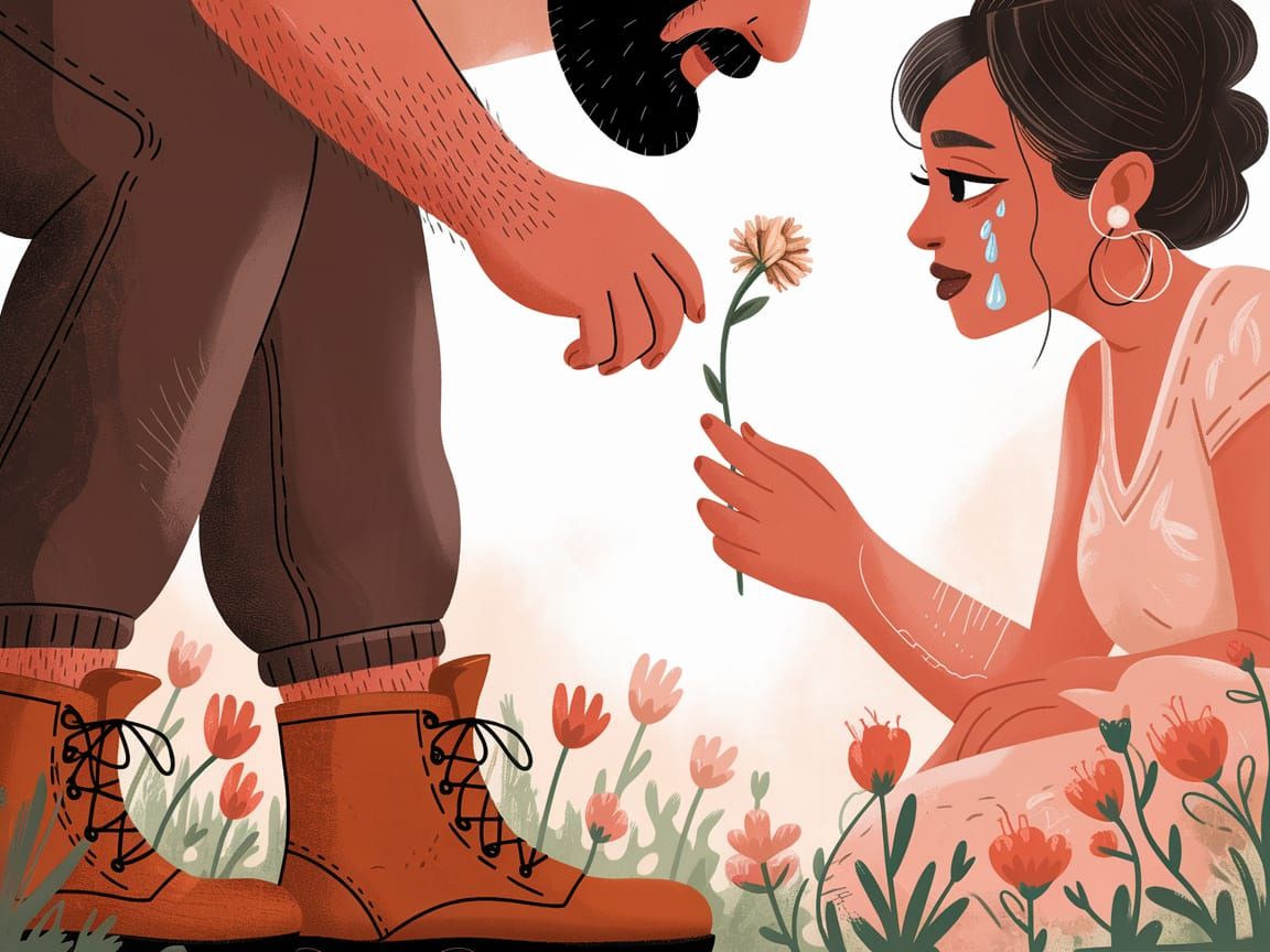 Tender Moment of Love and Devotion in a Vibrant Floral Setti...