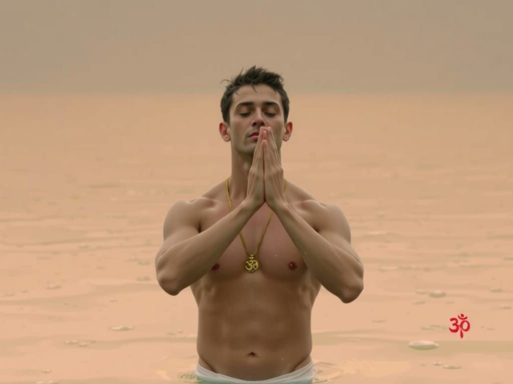 Greek God of Serenity Basks in River's Warmth