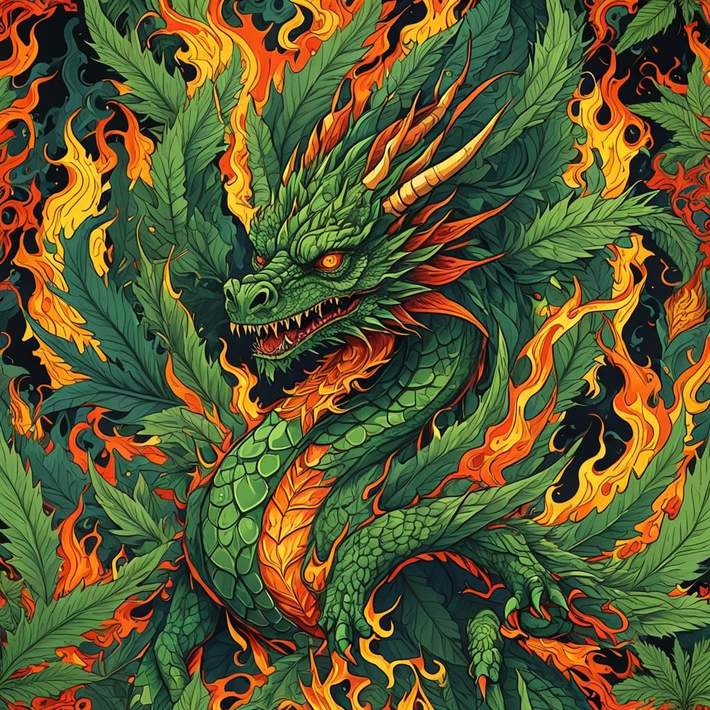 Abstract Marijuana Fire Dragon in Complementary Colors