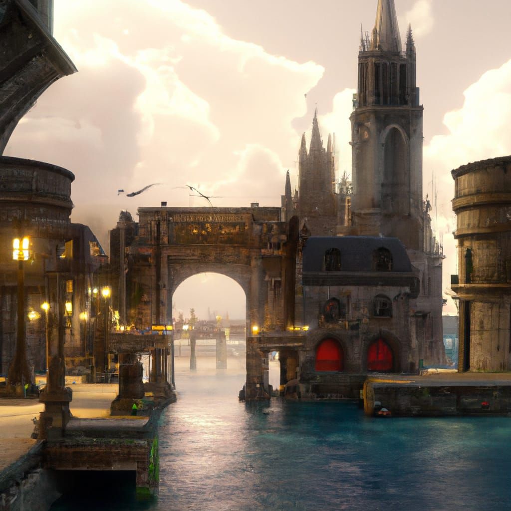 Epic Fantasy Cityscape with Medieval Architecture