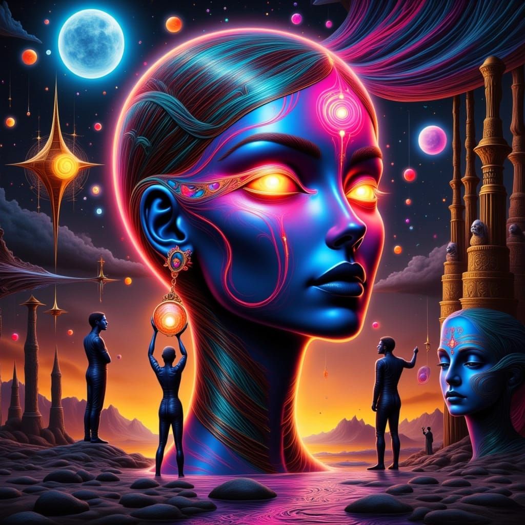 Egyptian Oracle in Neon Dreamscape