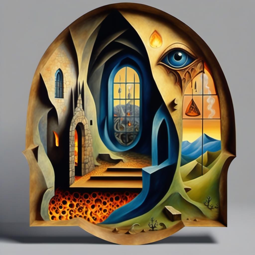 Fiery Hellscape Portal in Surrealist Style