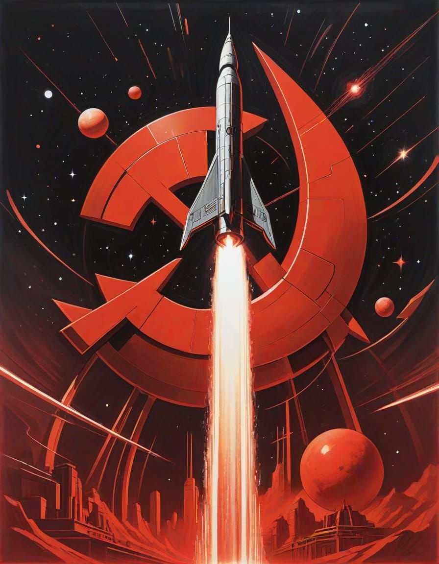 Soviet Cosmic Constructivism in Vibrant Red and Black