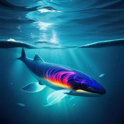 Glowing Glass Whale in Ocean
