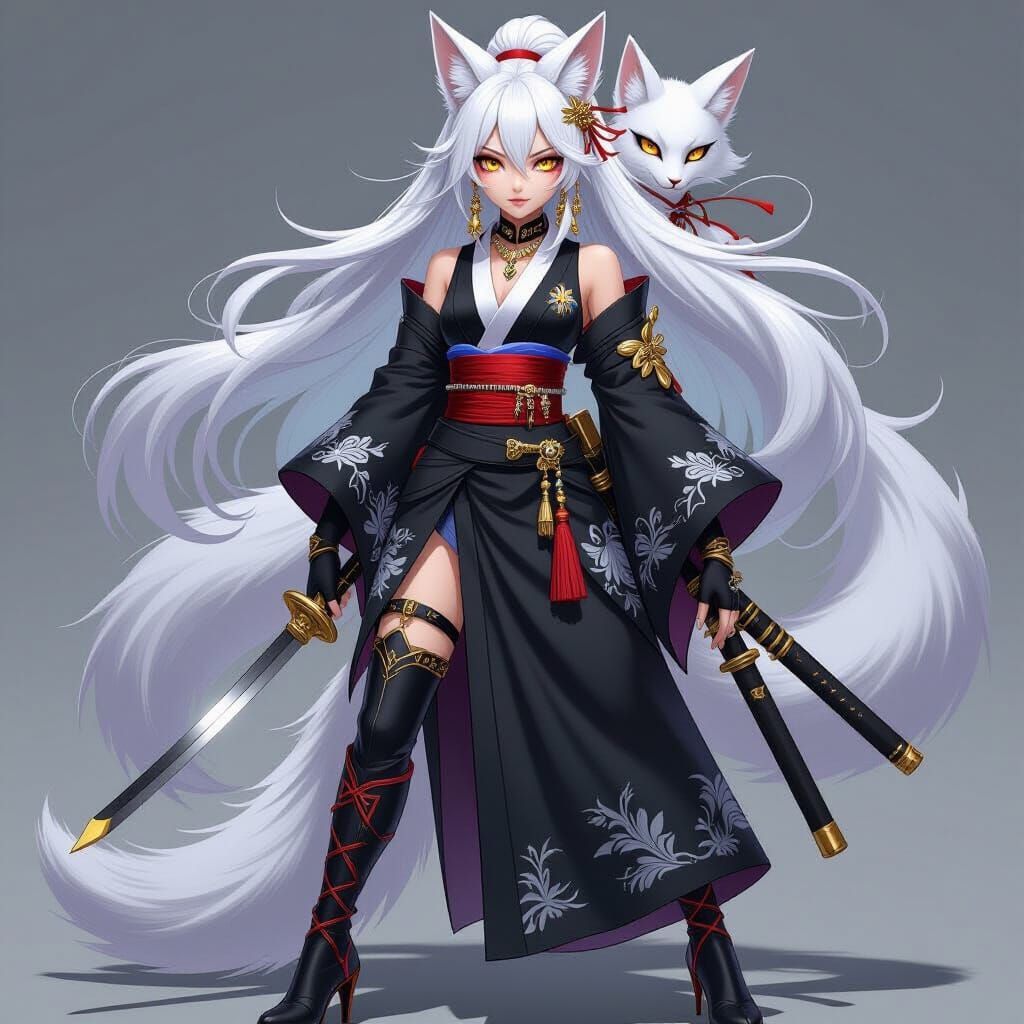 Anime Admiral With Kitsune Features and Katana