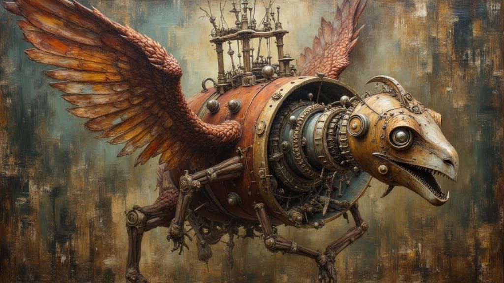 Surreal Pegasus Robot in Impasto Oil Painting Style