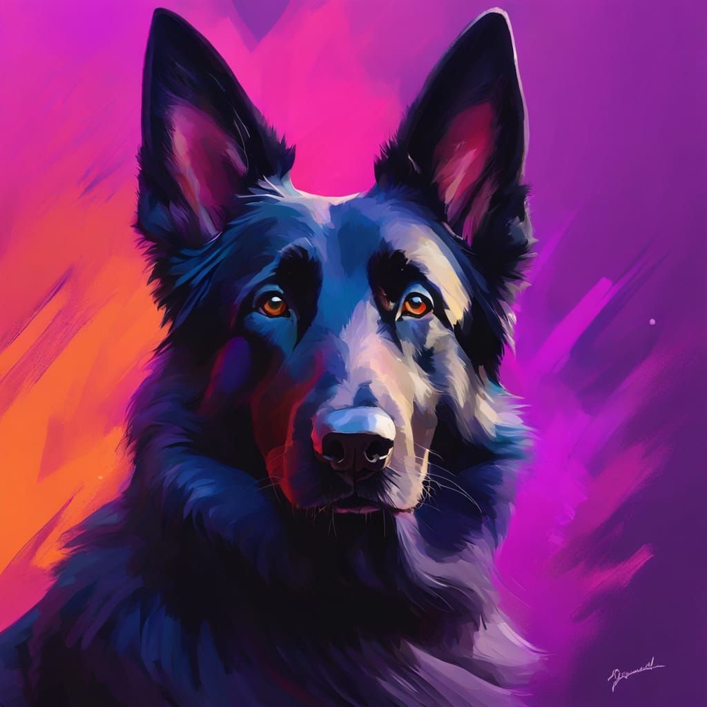 Vibrant Portrait of Black German Shepherd Dog