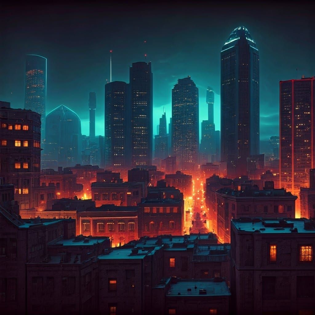 Futuristic Ohio Cityscape in Neon-Lit Cyberpunk Style