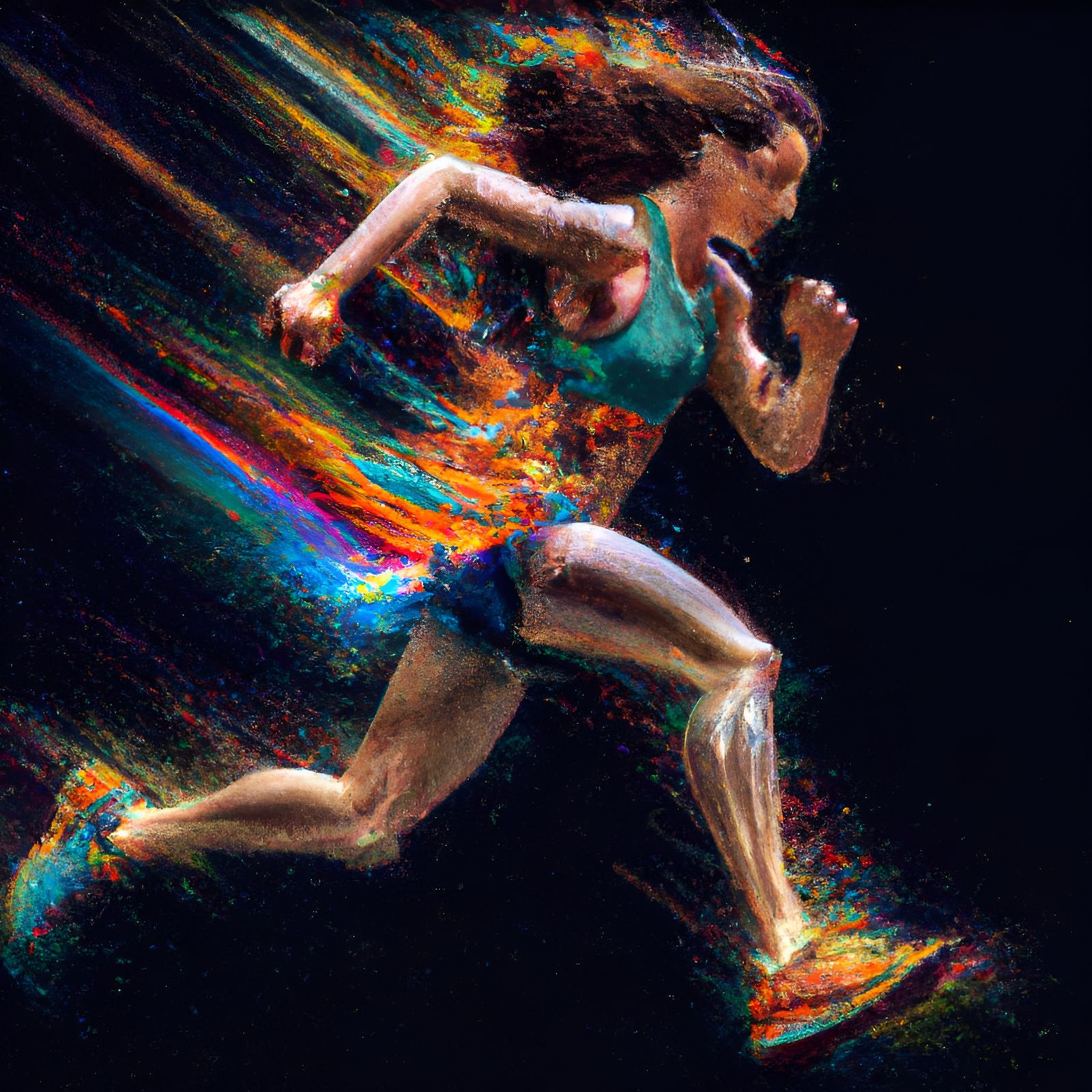 Hyperdetailed Runner with Rainbow Splashes in Panorama