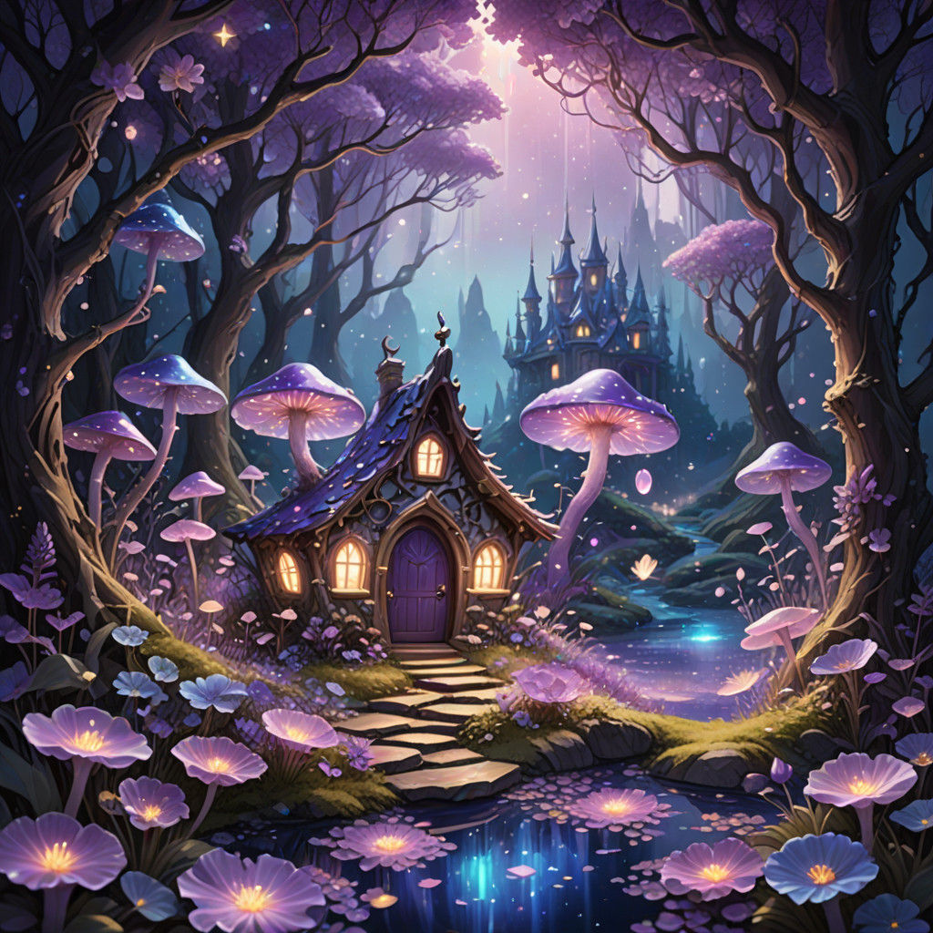 Dreamy Amethyst Geode Fantasy in Whimsical Digital Art