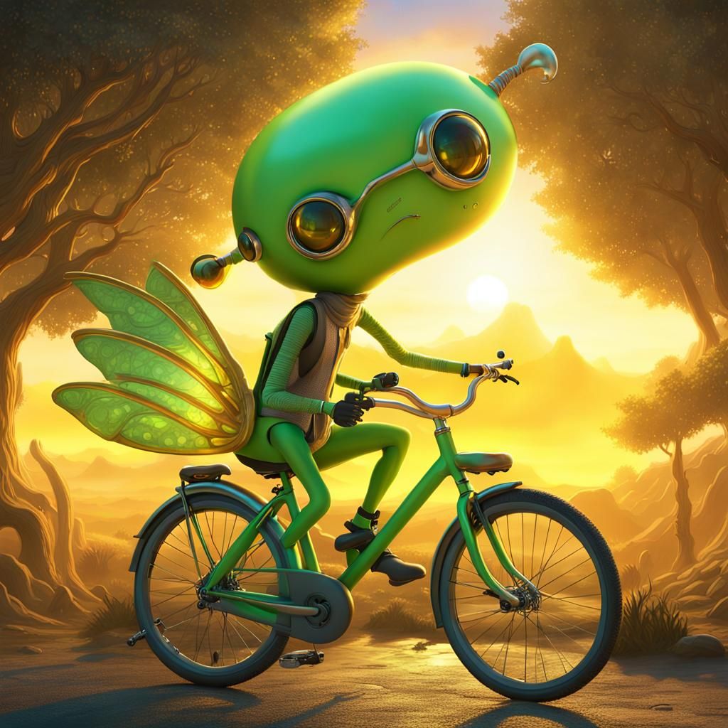 Sentient Bicycle Little Wing at Sunrise: Fantasy Art