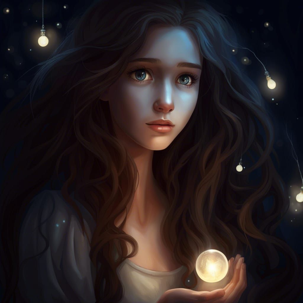 Mysterious Girl with Flowing Hair in Photographic Style