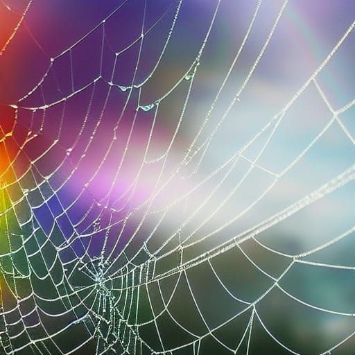 Rainbow Drops on a Detailed Spiderweb