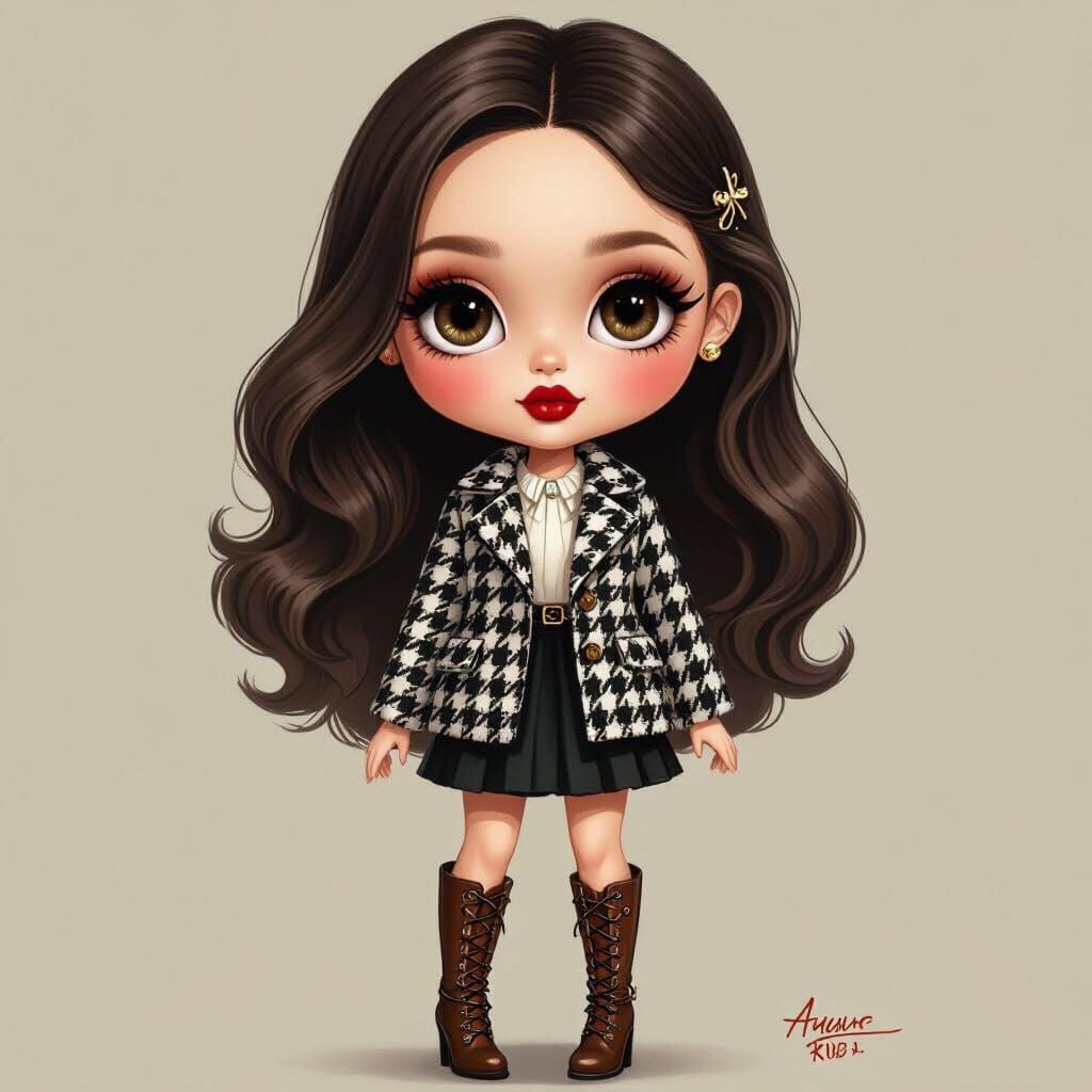 Blythe Doll in Houndstooth Jacket and Chic Boots
