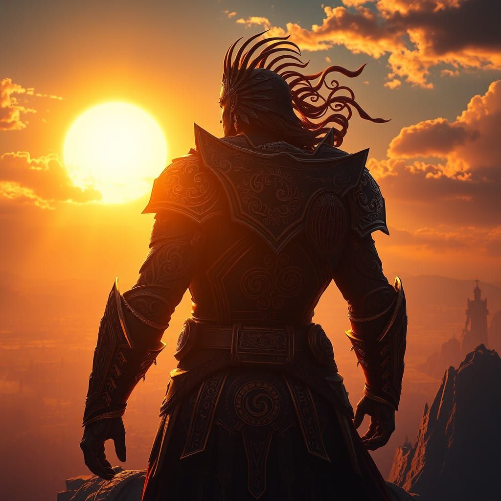 Triumphant Warrior Basks in Golden Sunset Glory