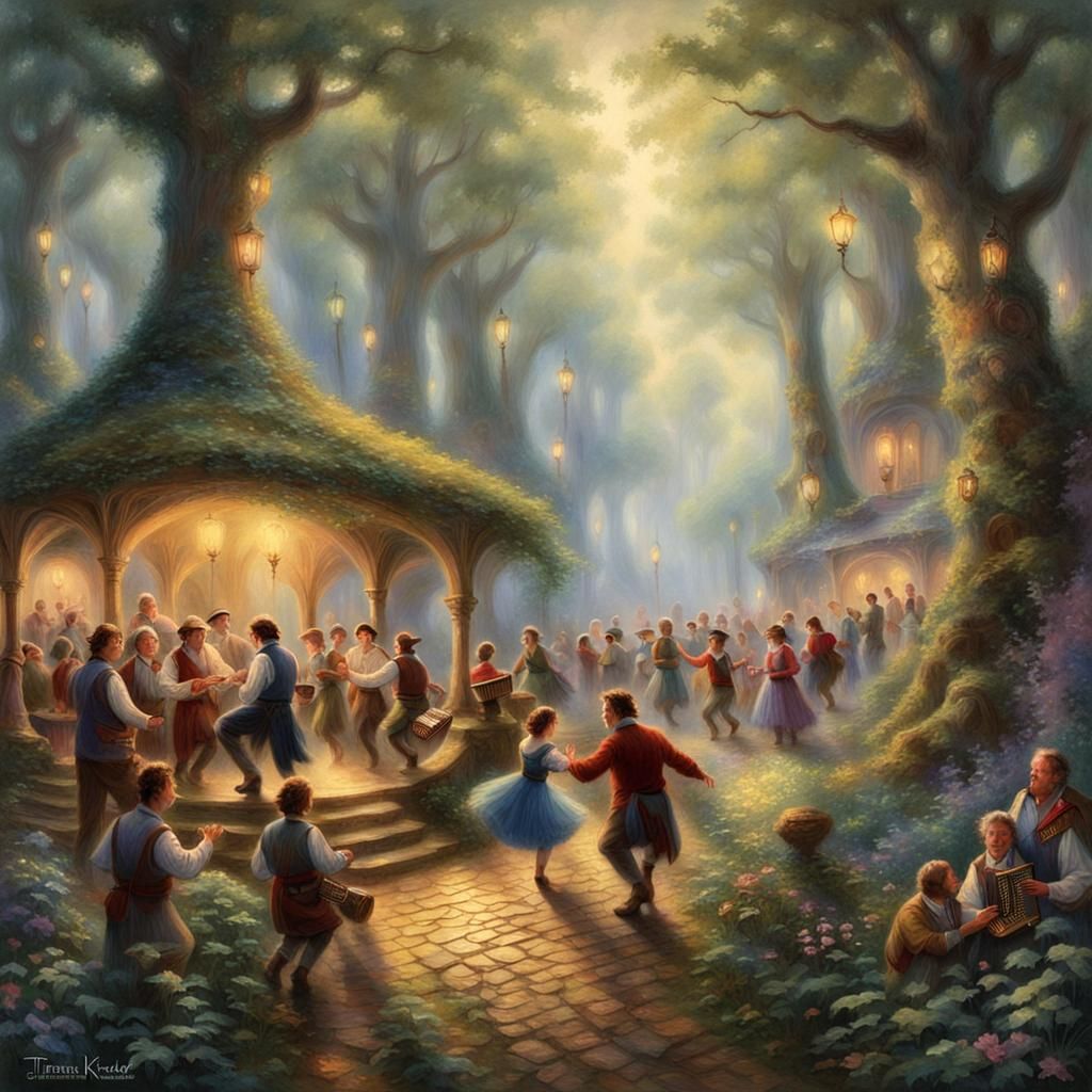Bilbo Baggins Plays Bandoneon in Forest, Fantasy Art