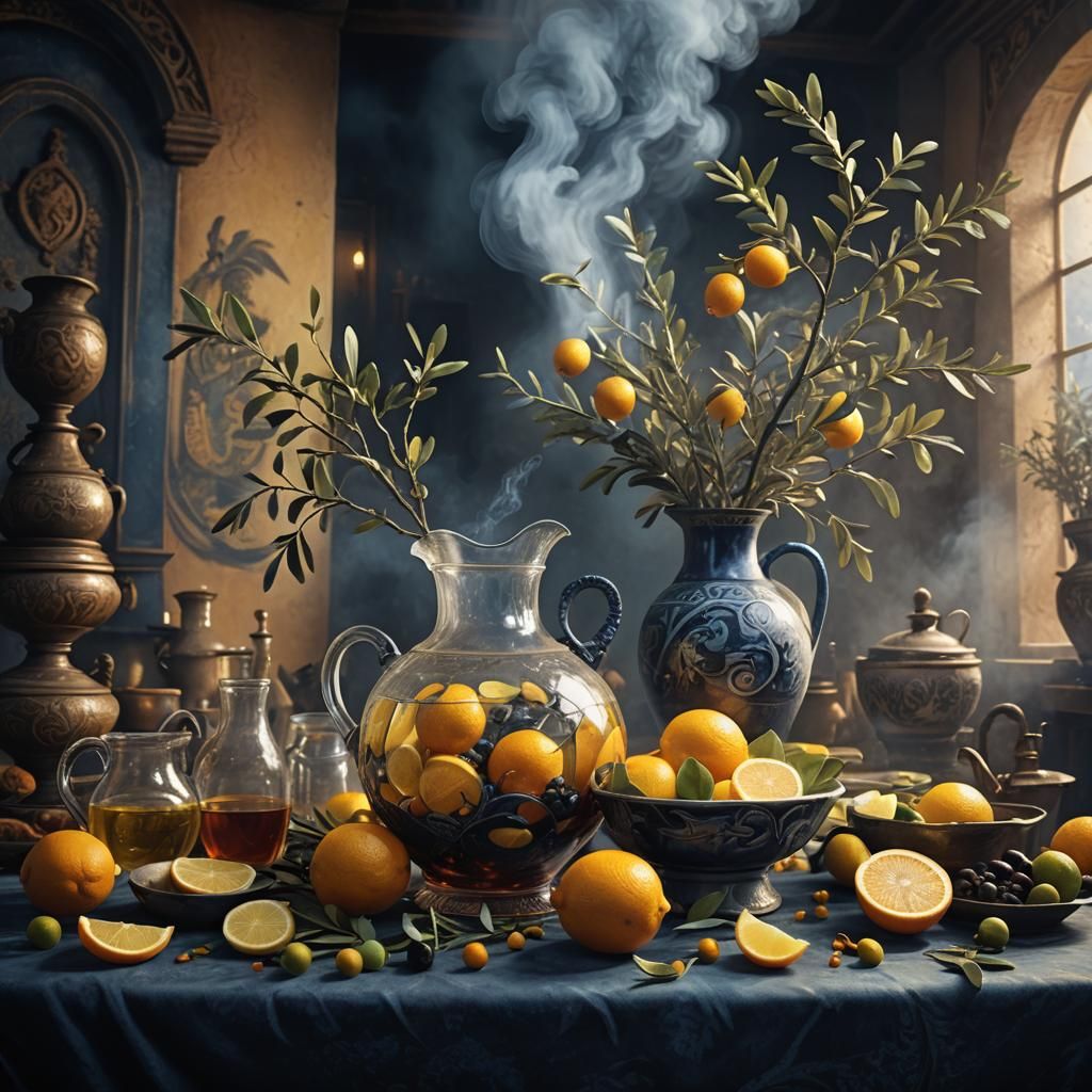 Still Life with Fruit, Fish, and Oil: Fantasy Art